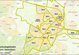 Kaart met postcodegebieden in Amersfoort