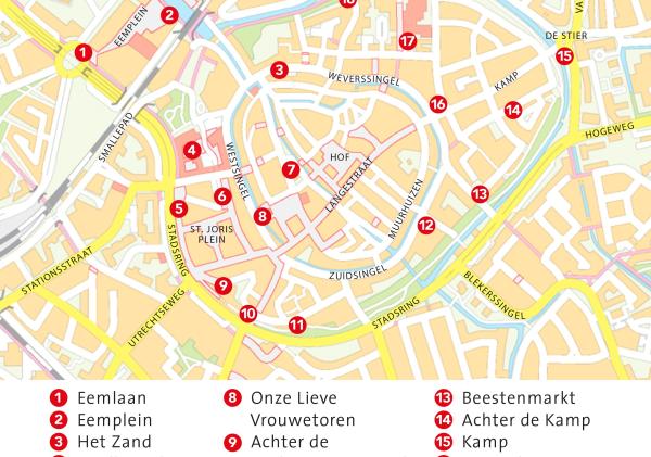 Kaart met daarop aangegeven de vaste parkeerplekken