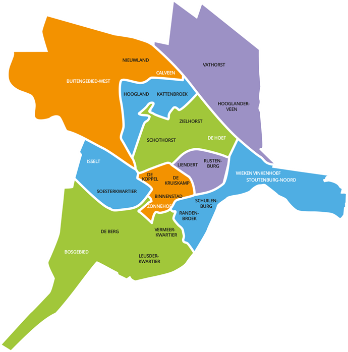 Plattegrond van de Amersfoortse wijken